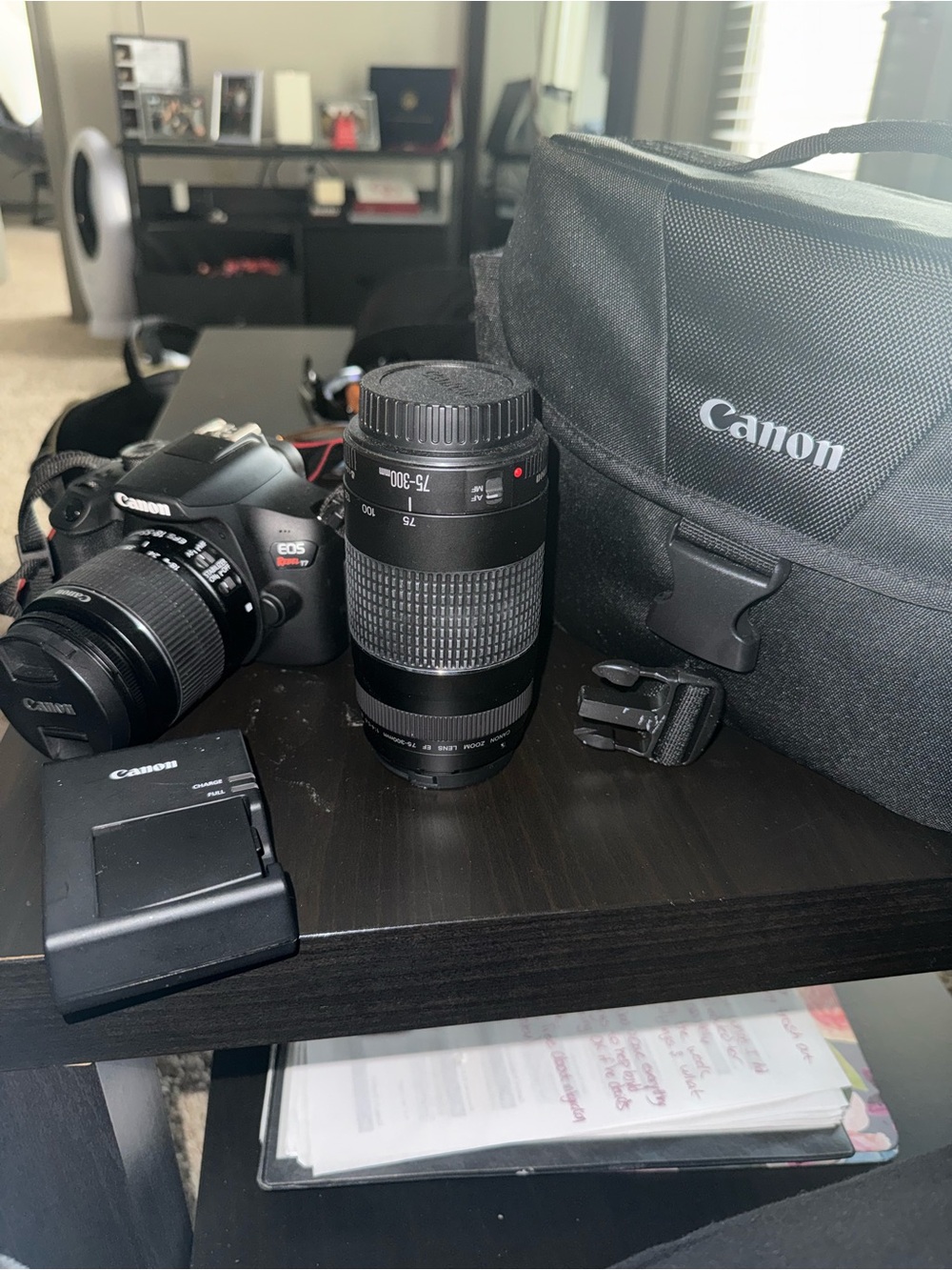 Canon Black DSLR Camera Kit with Black Telephoto Lens and Black Carry Bag